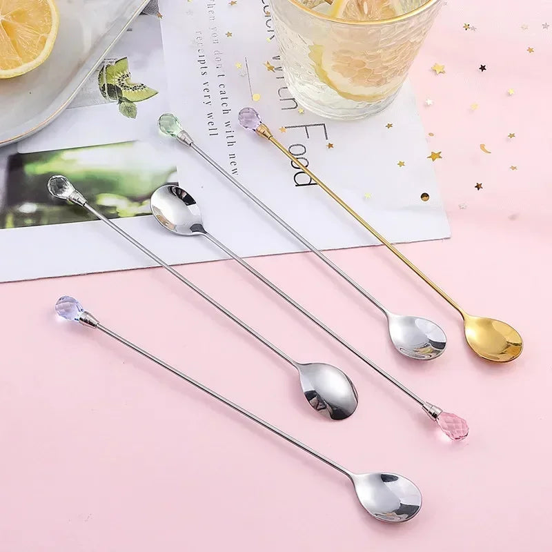 Elegantes 4er-Set Edelstahl-Diamant-Kaffeelöffel 18 cm – Perfekt für Kaffee & Dessert