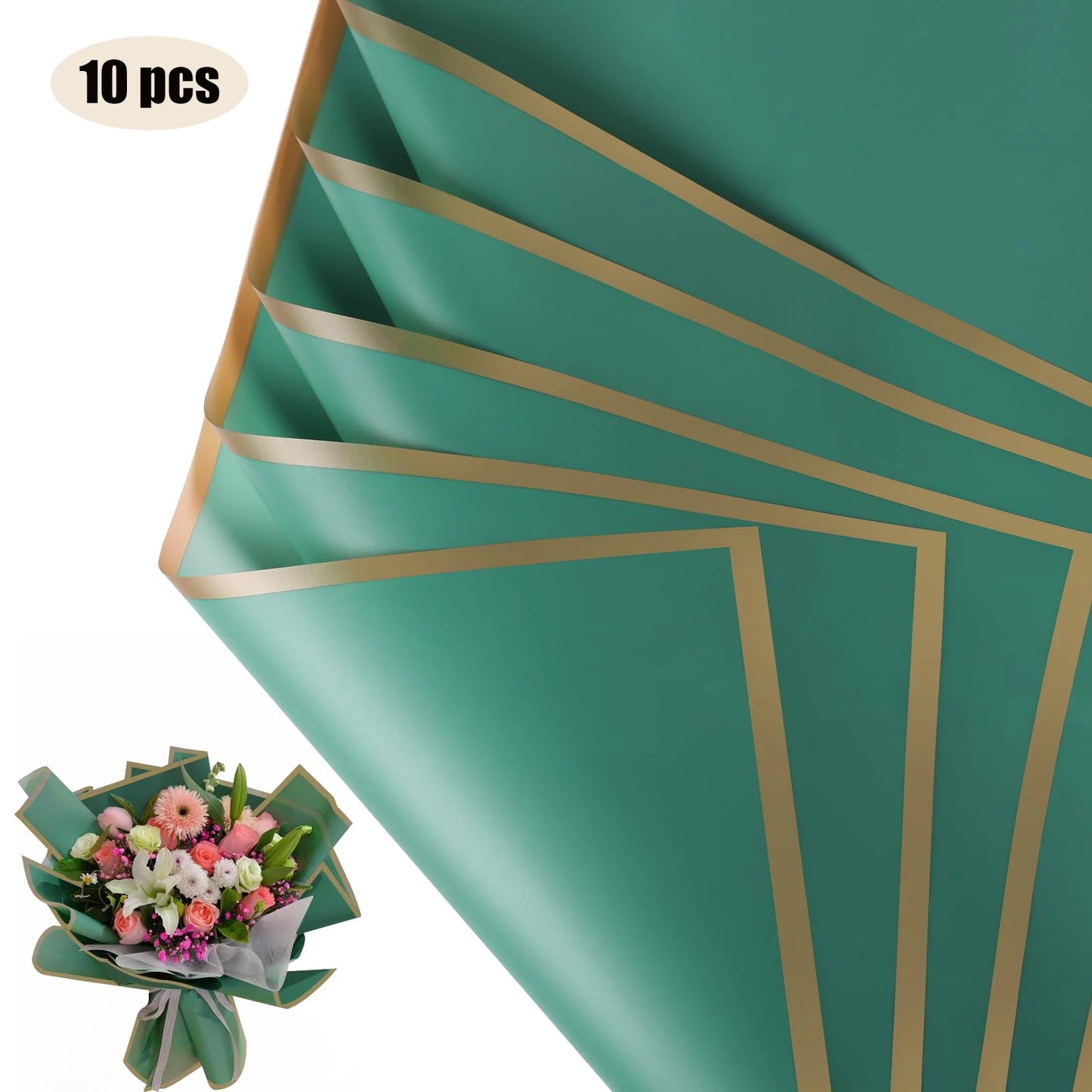 10 Blatt wasserfestes Blumen-Geschenkpapier mit goldenen Kanten für DIY-Feiern