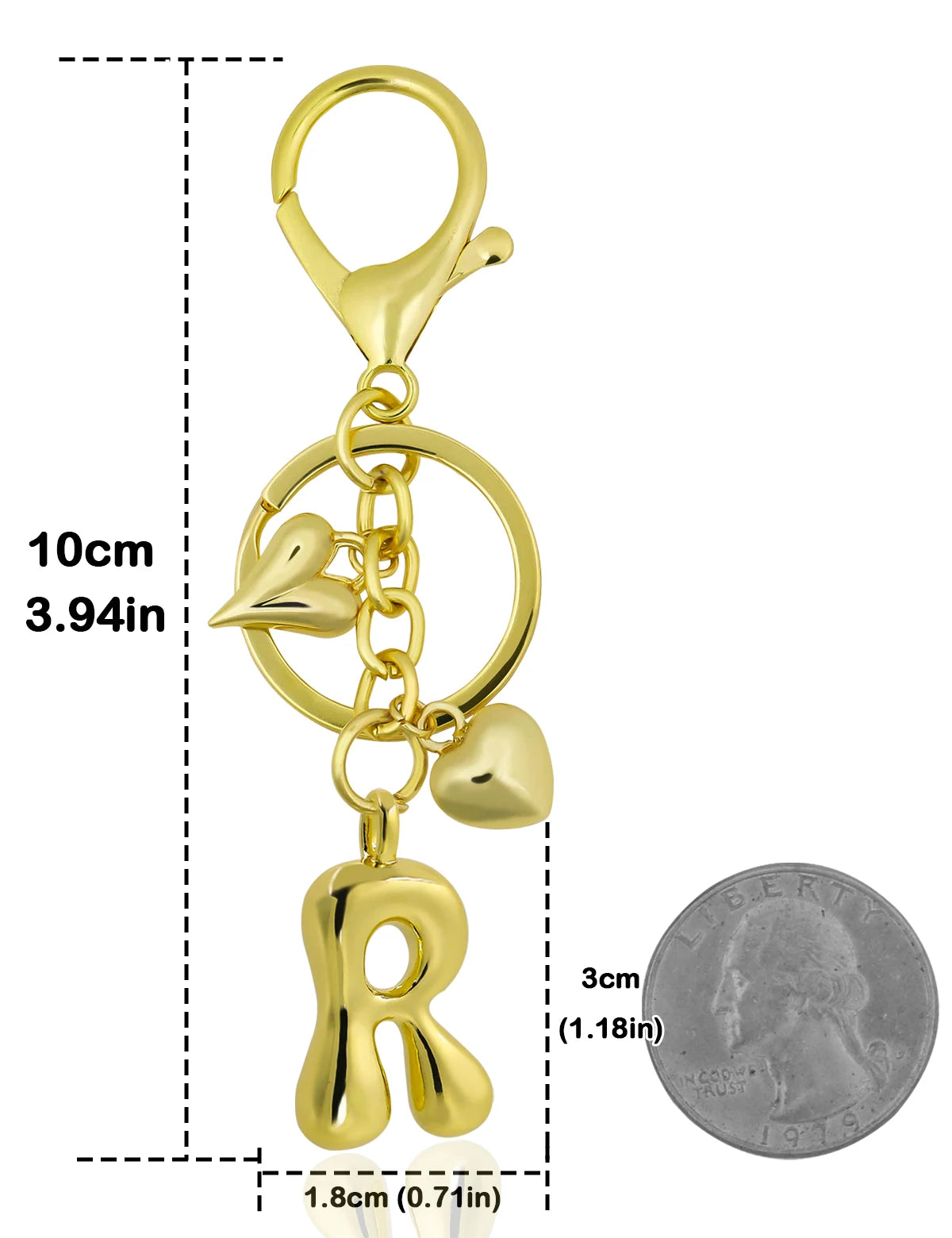 Personalisierter 18K Gold Schlüsselanhänger mit Herz – Blasenbuchstaben Damen