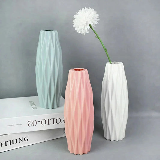 Moderne Kunststoff Blumenvase Tischvase weiß rosa Nordic Dekoration