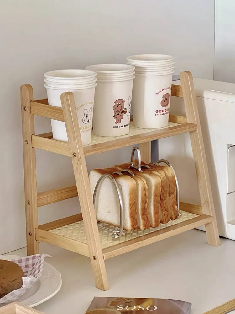 Praktisches 2-lagiges Bambus Aufbewahrungsregal für Küche und Wohnbereich