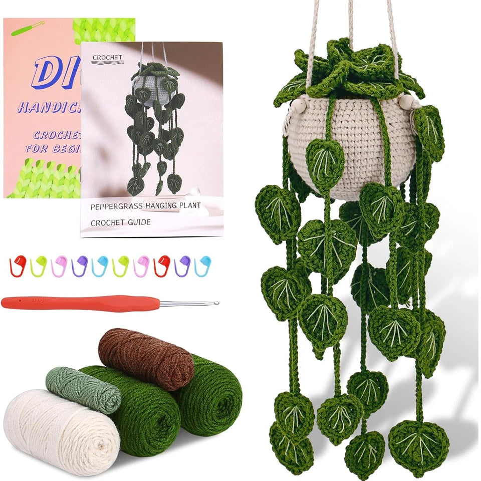 1-teiliges Häkel-Starter-Set für hängende Topfpflanzen mit Video-Tutorial