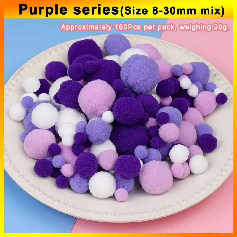 160 bunte Bastel-Pompons 8-30 mm – weicher DIY-Mix für kreative Projekte