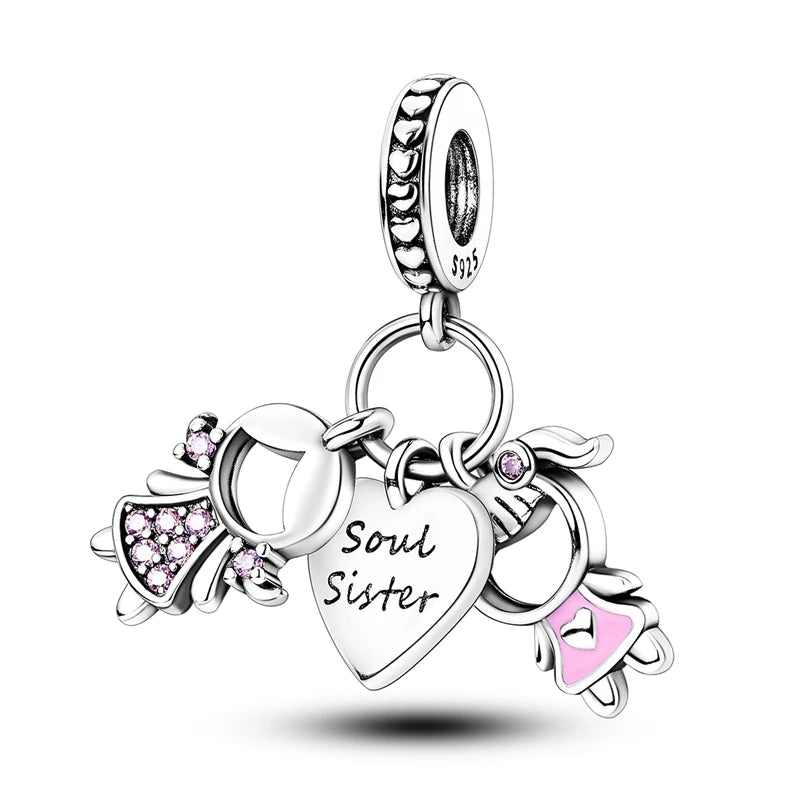 Romantische rosa 925 Silber Charms mit Zirkon – Herz - Parfüm Flasche Set