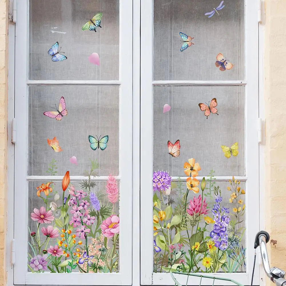 Bunte Schmetterling Blumen Fenstersticker Wiederverwendbar Wasserdicht Dekor