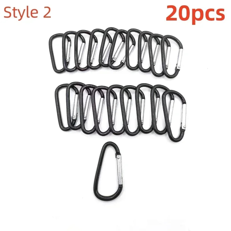 20 Stück schwarze und silberne Karabiner aus Aluminiumlegierung