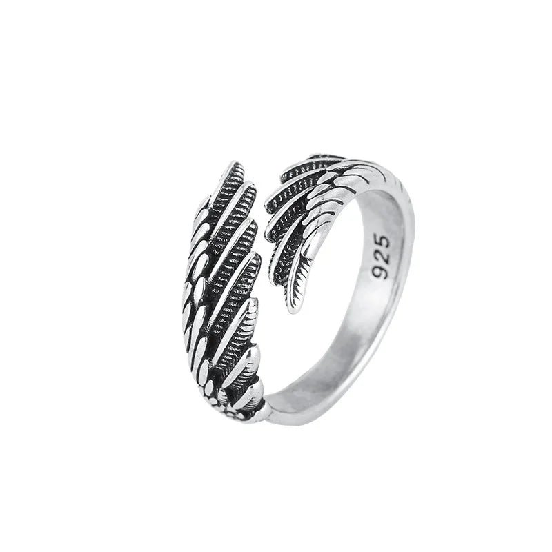 Verstellbarer 925 Silber Ring mit Engelsflügel Federn Damen Schmuck