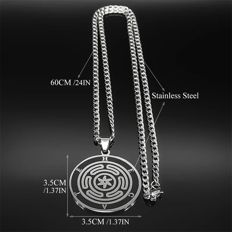 Edelstahl Halskette mit Hekate Rad Anhänger Silber für Damen