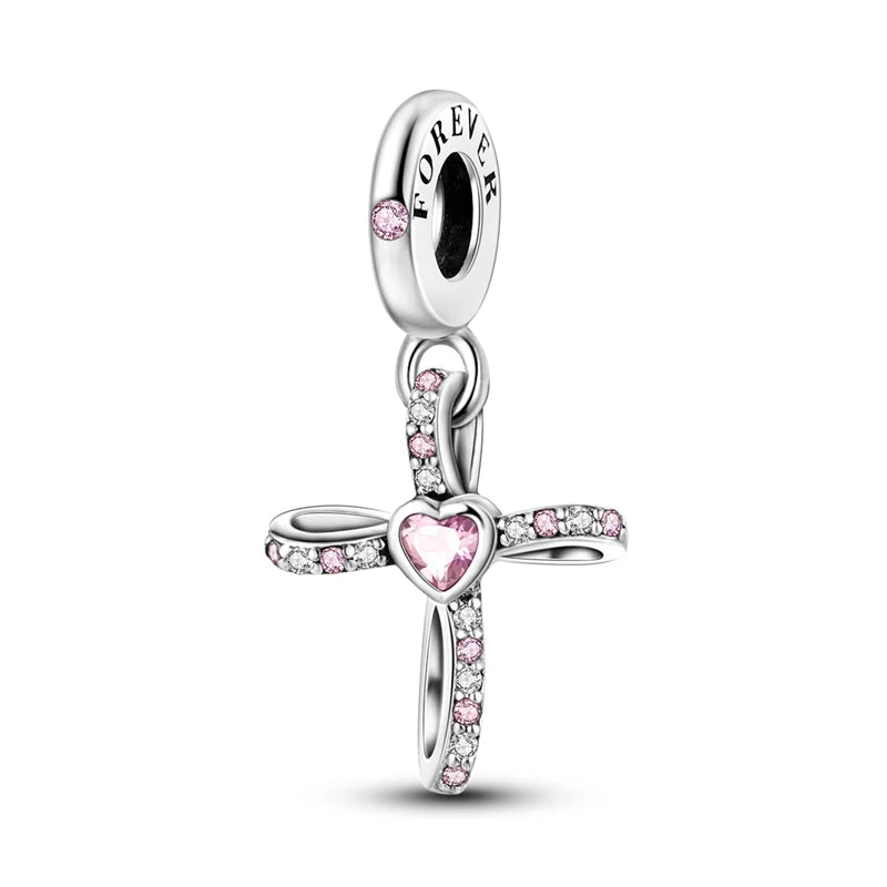 Romantische rosa 925 Silber Charms mit Zirkon – Herz - Parfüm Flasche Set