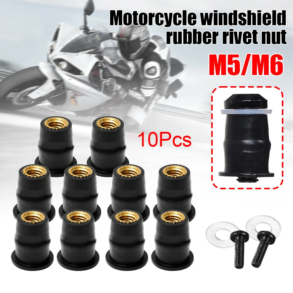 M5 M6 Gummi Mutter Schrauben Verschluss für Motorrad Windschutzscheibe ATV Kajak