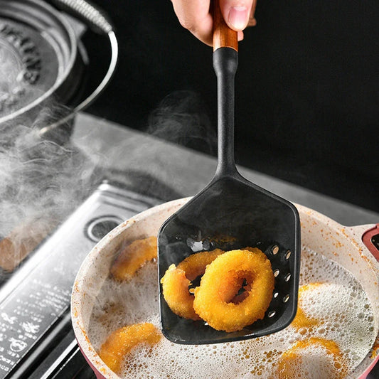 7 teiliges Silikon Kochwerkzeugset mit Holzgriff Schwarz für die Küche-Yabubest - Home & More