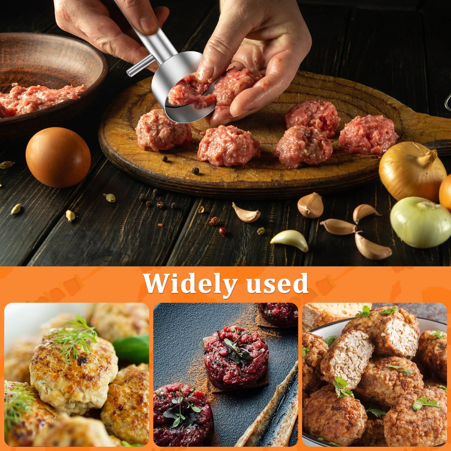 Ergonomischer Edelstahl-Falafel- und Fleischbällchen-Hersteller, antihaftbeschichtet