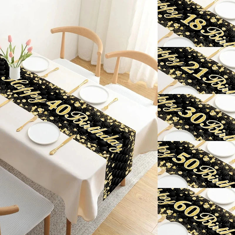 Schwarz Gold Tischläufer 180x35cm für 21. 30. 50. Geburtstag Hochzeit Party Deko