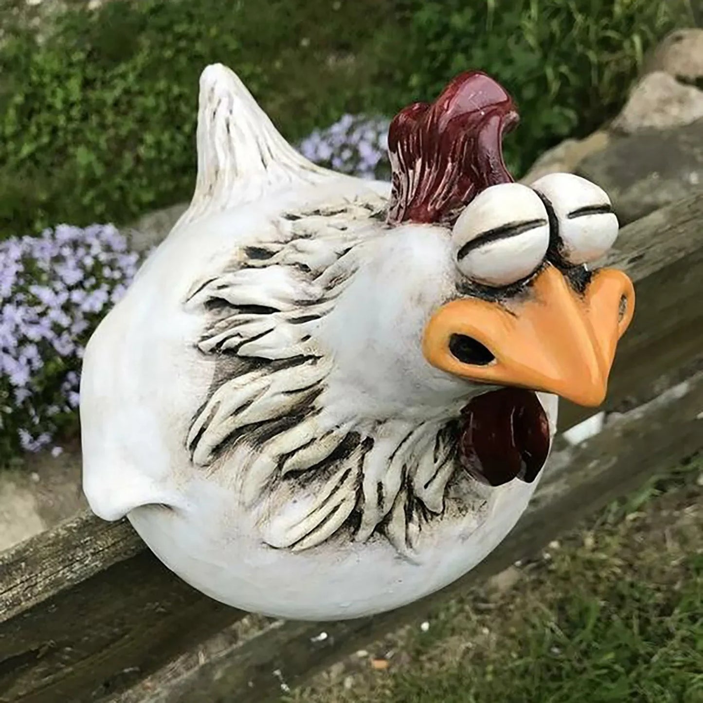 Wetterfeste Gartenhuhn-Statue aus Harz mit lustigen Gesichtern – Zaun-Deko Spaß