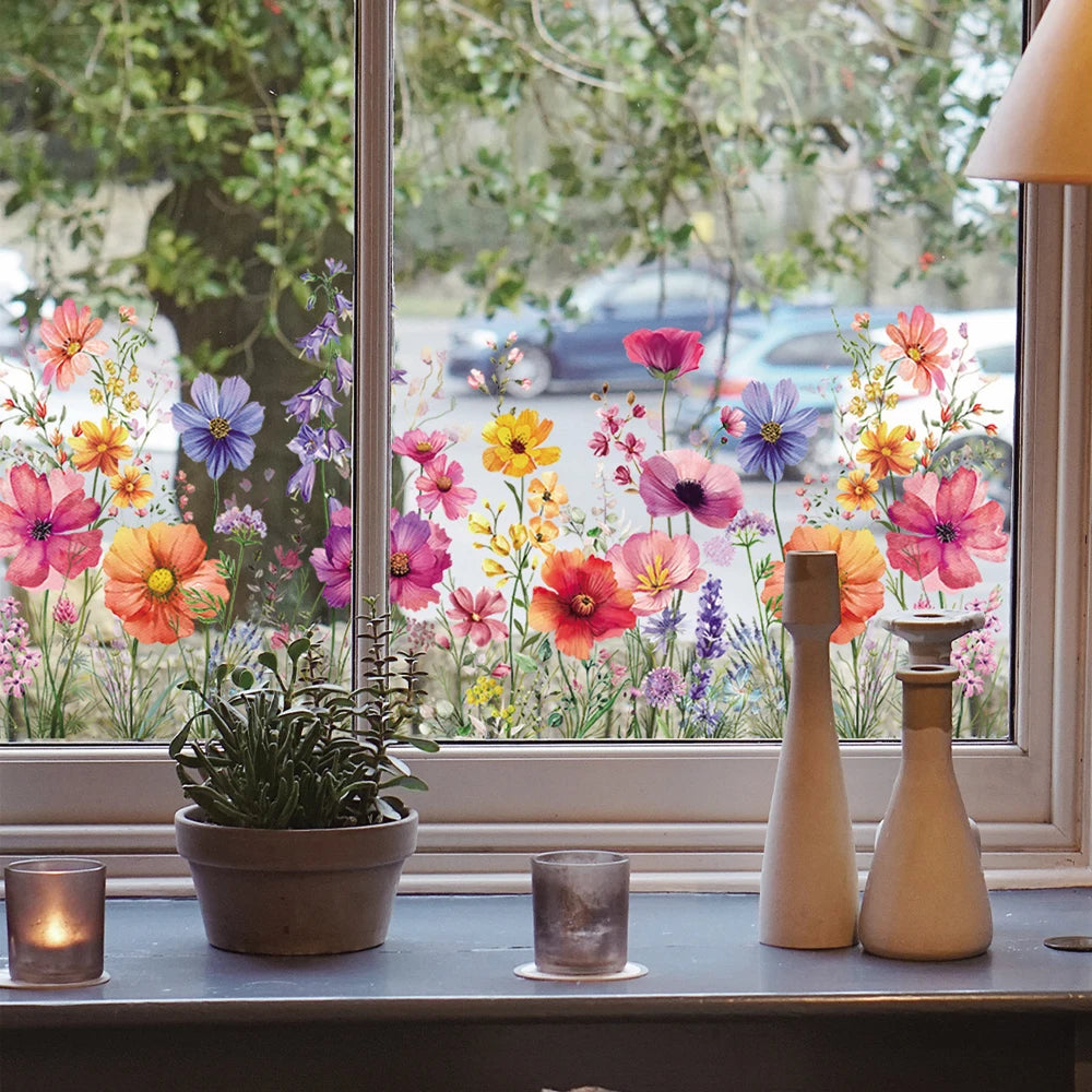 Bunte Blumen Schmetterling Fenster Aufkleber Doppelseitig Statisch Dekorativ