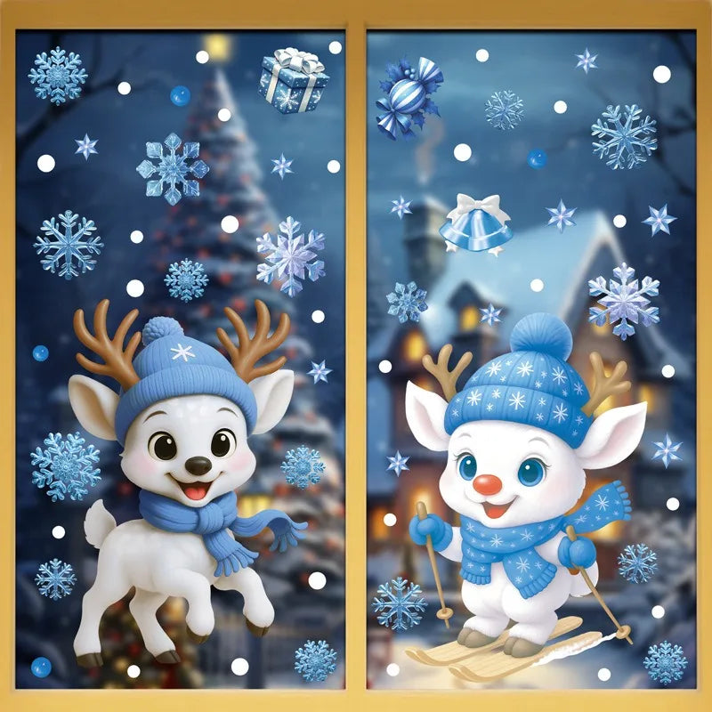 Weihnachten Fenster Aufkleber mit Schneemann Weihnachtsmann und Elch Motiven