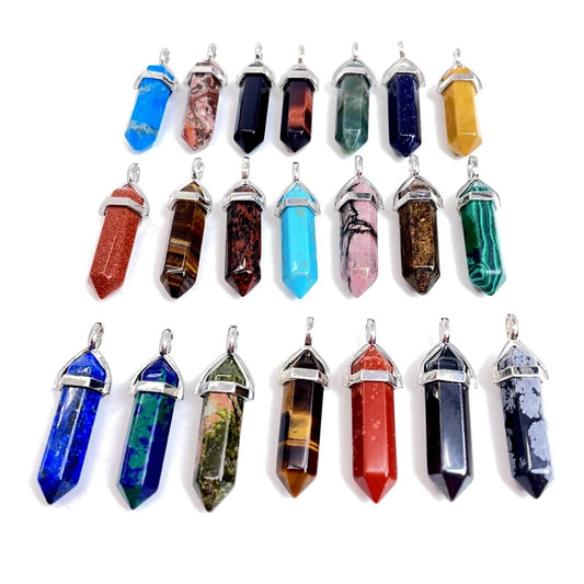 Naturstein Sechseck Stabanhänger – DIY Schmuck, Amethyst, Tigerauge Mix