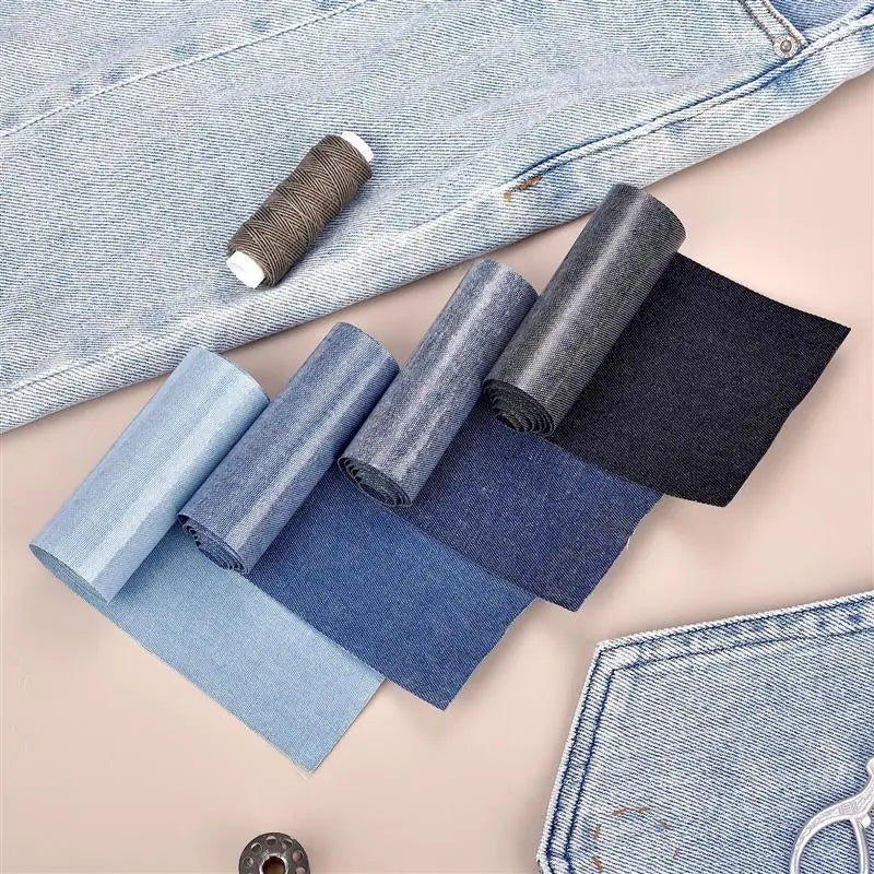 Denim Reparatur Bügelpatch 8x51cm Stoffflicken Schwarz Blau
