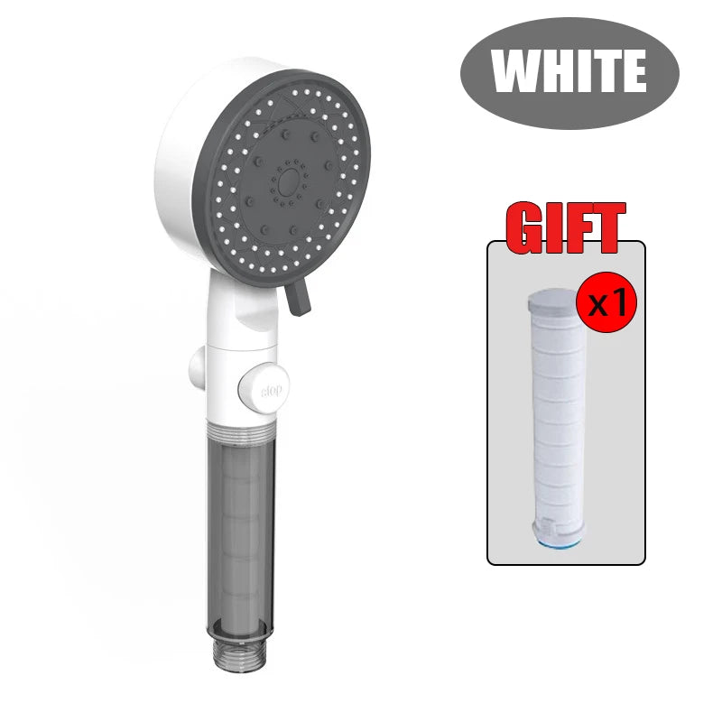 10-in-1 Handbrause mit Wasserfilter - One-Touch-Stopp – Wassersparend - Hochdruck