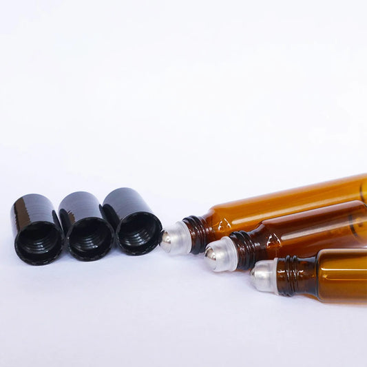 Bernsteinfarbene Glas Rollflaschen für Ätherische Öle und Parfüm