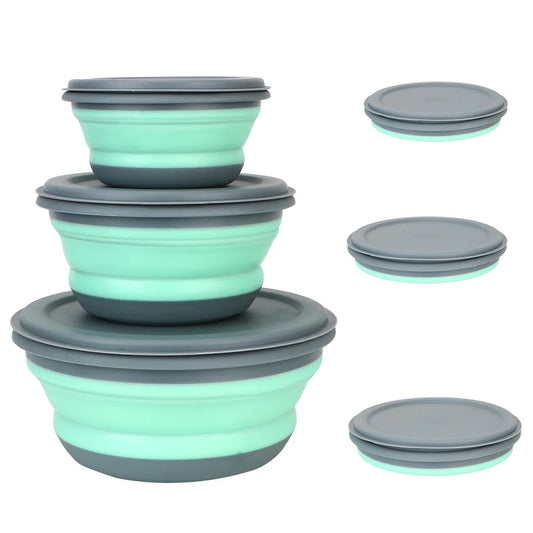 Flexibles 3-teiliges faltbares Silikon Lunchbox-Set mit Deckeln – leicht - platzsparend