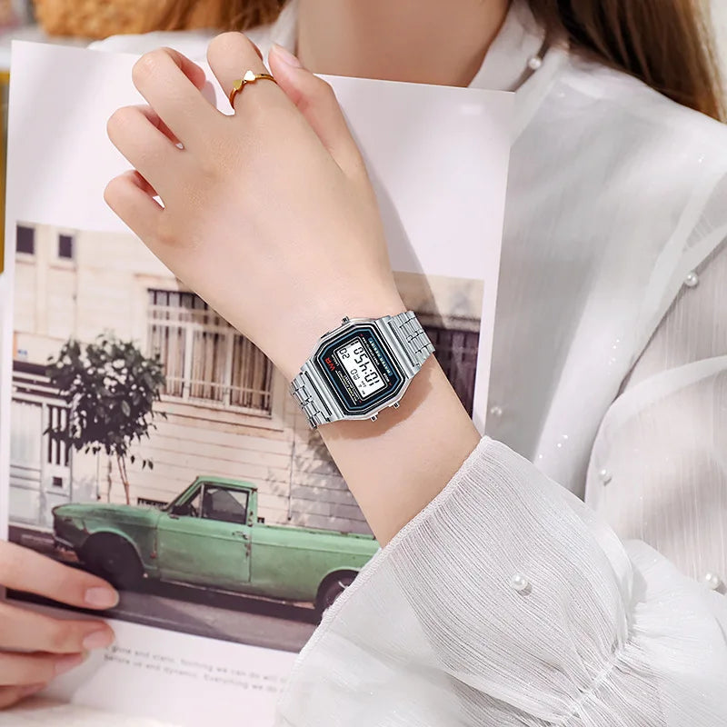 Digitaluhr mit luxuriösem Roségold und Retro-LED-Display für Damen