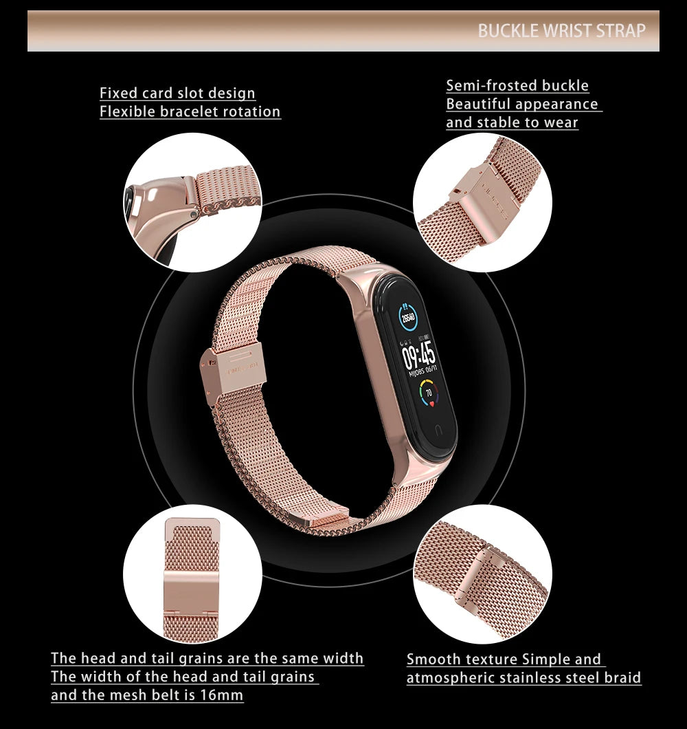 Luxuriöses Milanaise Edelstahl-Armband kompatibel mit Smartbands 3-6