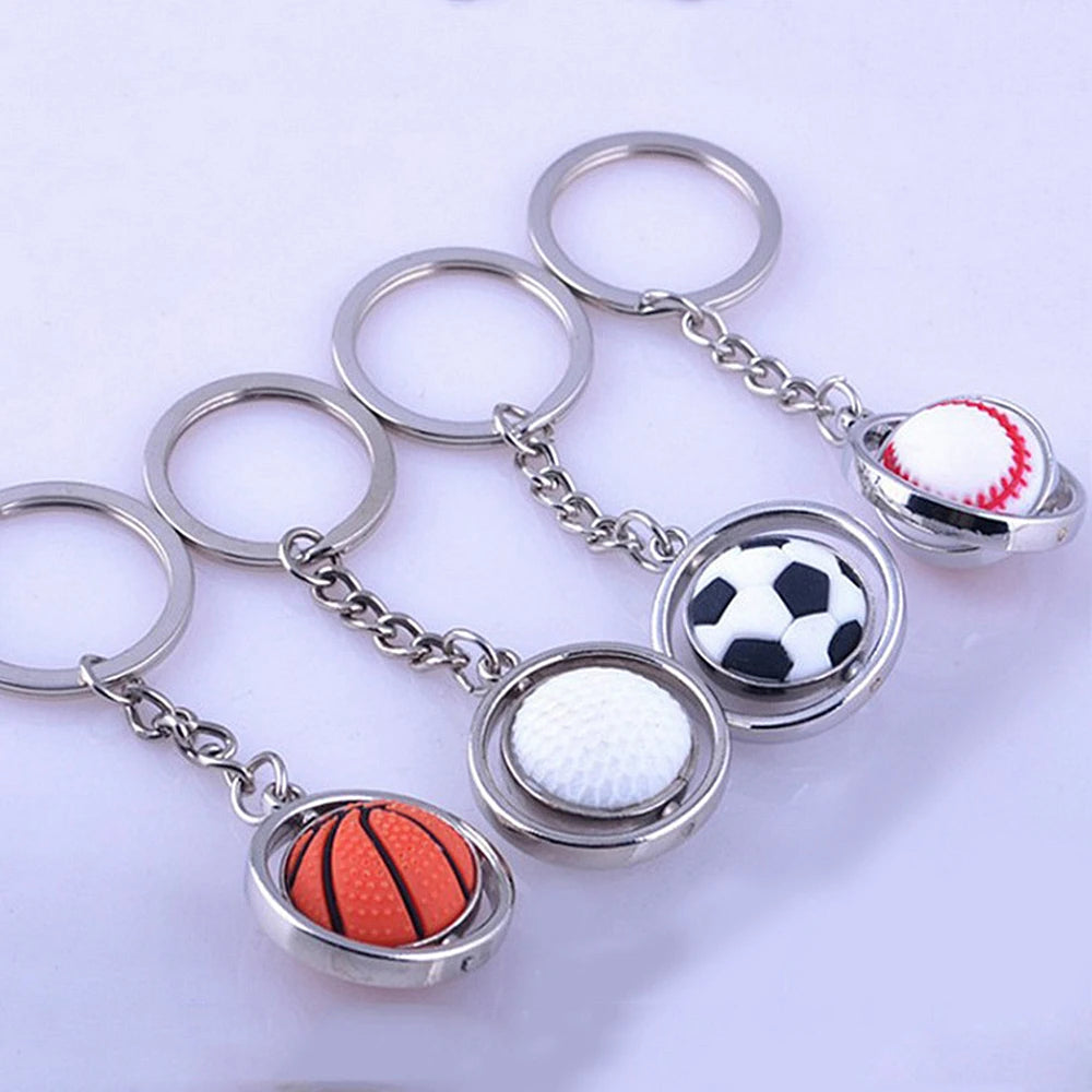 Rotierender Mini-Ball Schlüsselanhänger in Silber – Sportliche Motive, langlebig - stylisch