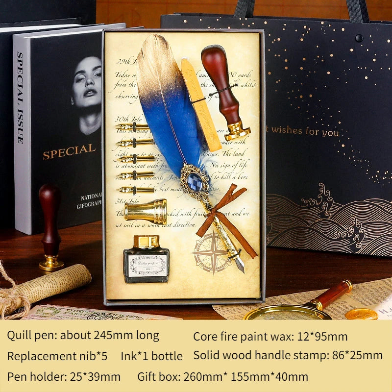 Klassisches Feder Schreibset mit Tinte und Siegellack Dichtung