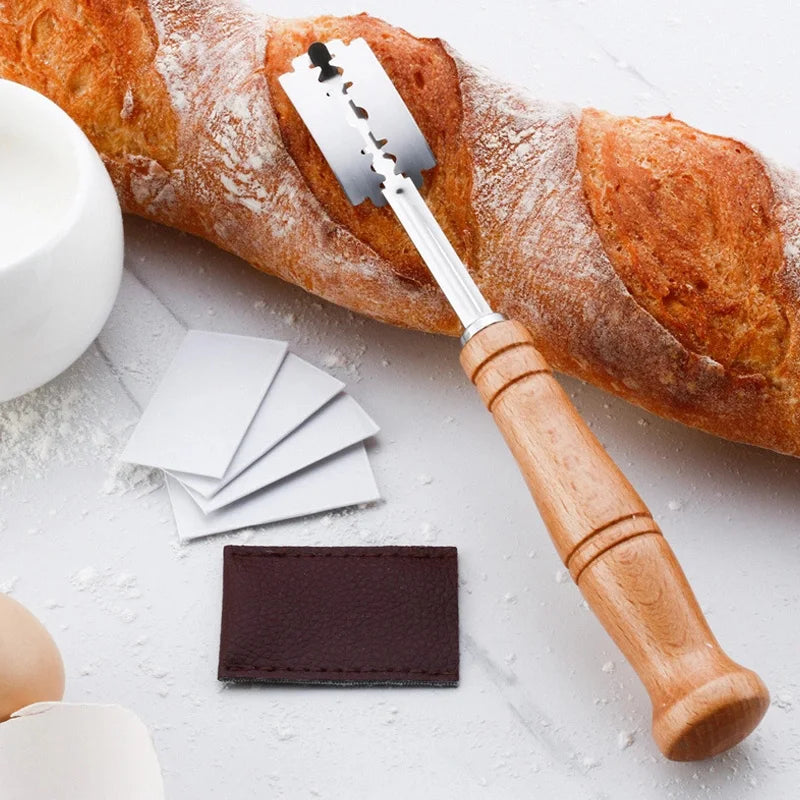 Edelstahl Teigschneider für Brot - Gebäck – 5 Klingen, Holzgriff