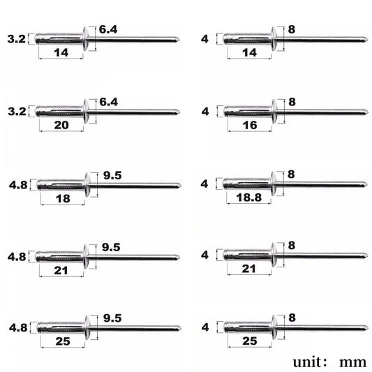 50 Aluminium-Blindnieten mit großem Flanschkopf für vielseitigen Einsatz