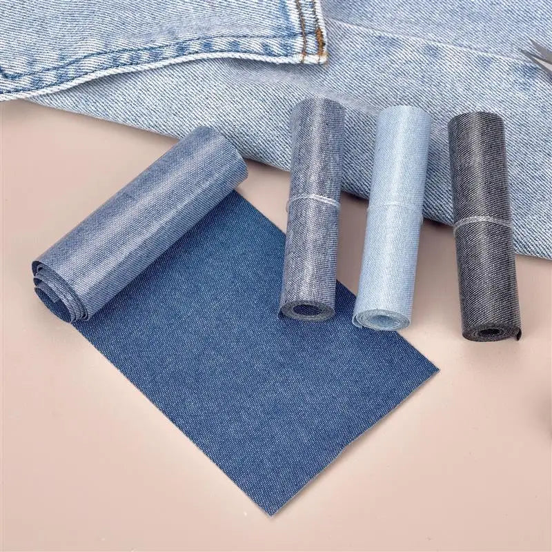 Denim Reparatur Bügelpatch 8x51cm Stoffflicken Schwarz Blau