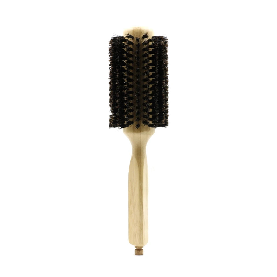 Runde Haarbürste mit Holzgriff und Wildschweinborsten für professionelles Styling