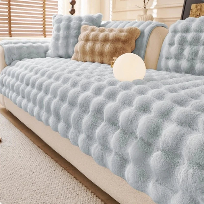Kuscheliger Anti-Rutsch Sofa Schonbezug aus Plüschimitat für Wohnzimmer