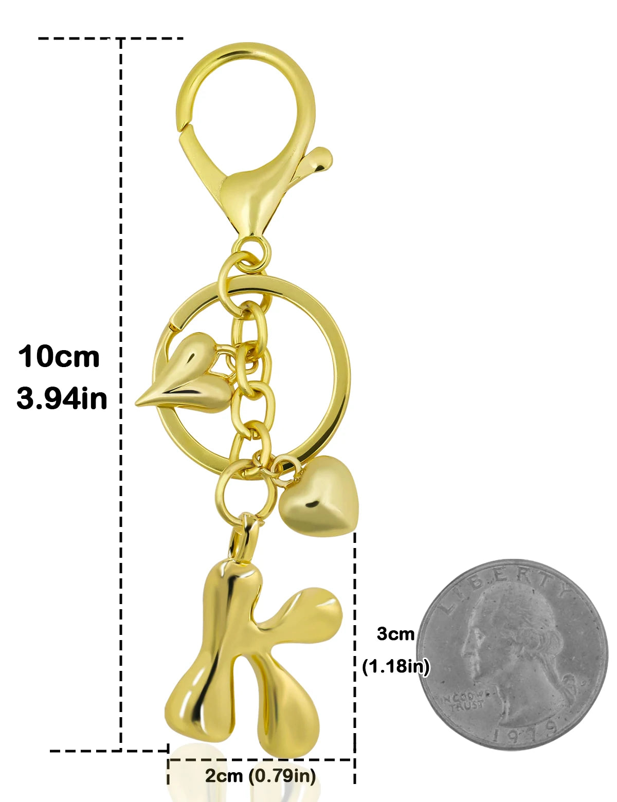 Personalisierter 18K Gold Schlüsselanhänger mit Herz – Blasenbuchstaben Damen