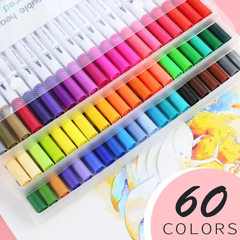 Doppelkopf Aquarell Marker Set bis 100 Farben für kreative Zeichnungen
