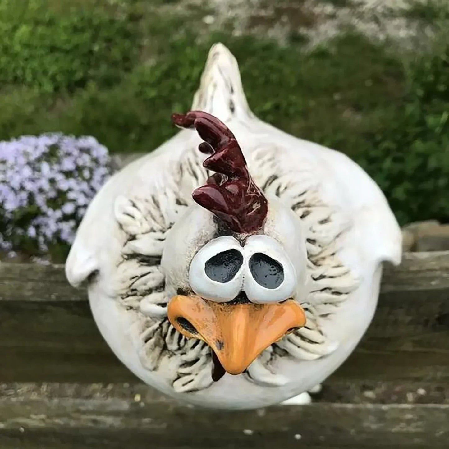 Wetterfeste Gartenhuhn-Statue aus Harz mit lustigen Gesichtern – Zaun-Deko Spaß
