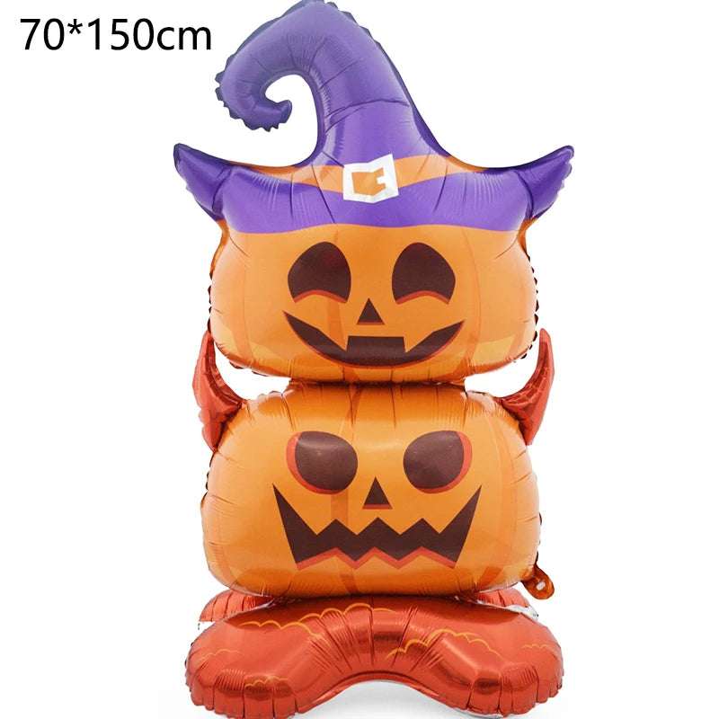 Großer Halloween-Stehballon mit Kürbis, Skeletten und Hexen für Partys