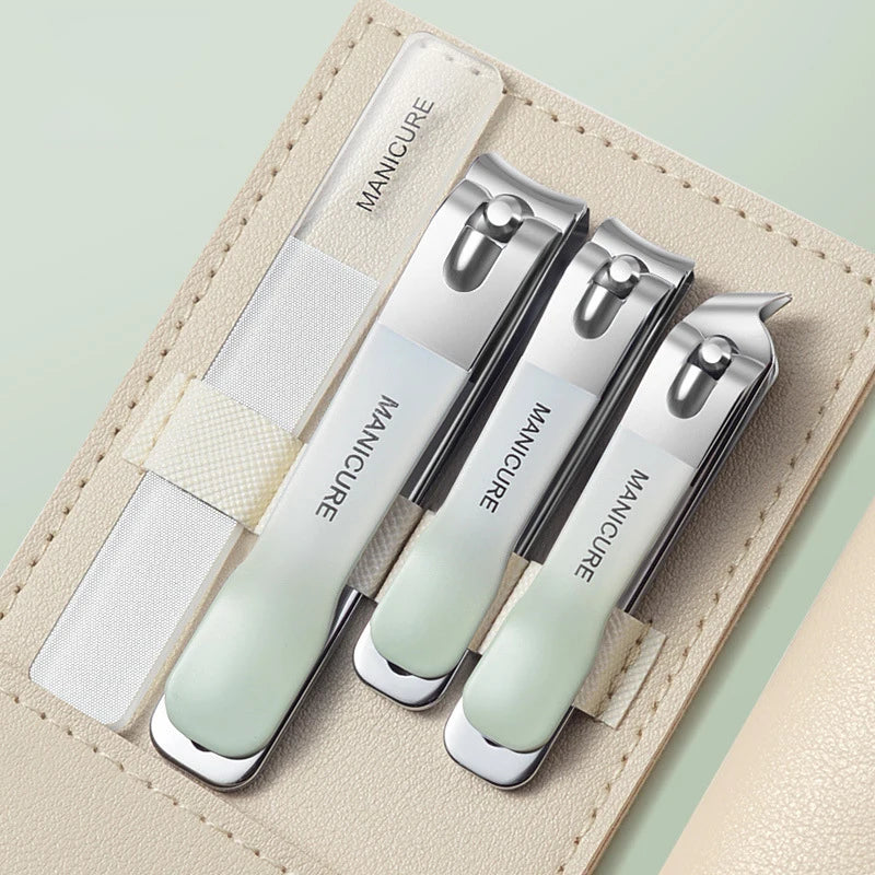 Präzises Nagelpflege-Set 4/10tlg mit Edelstahl-Tools - rotierender Leder-Tasche