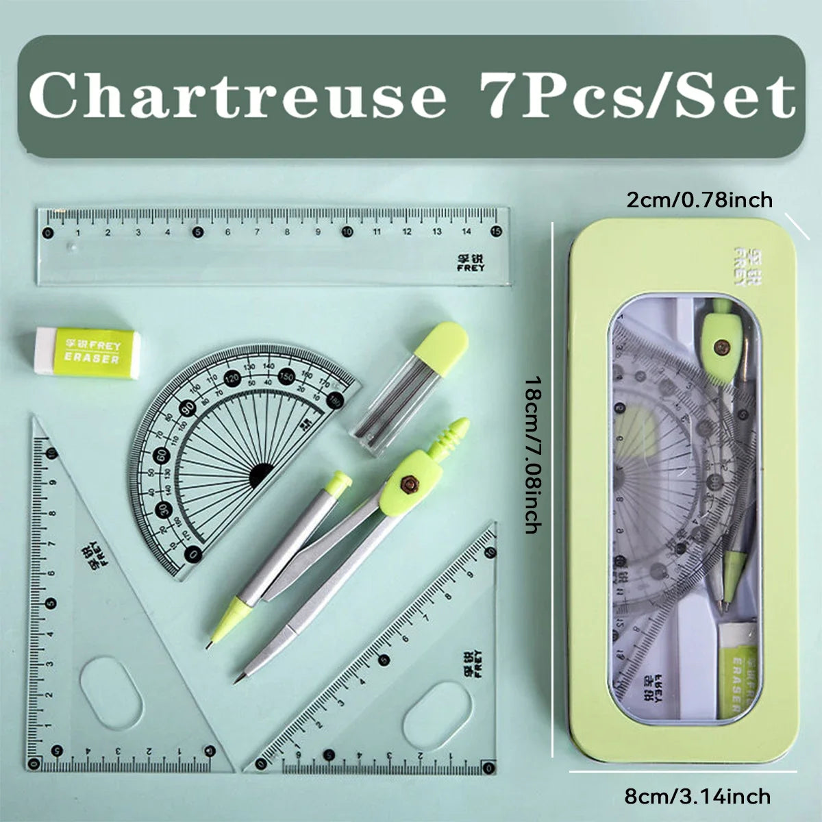7-teiliges Mathematik Lineal-Set mit Winkelmesser für Schule und Studium