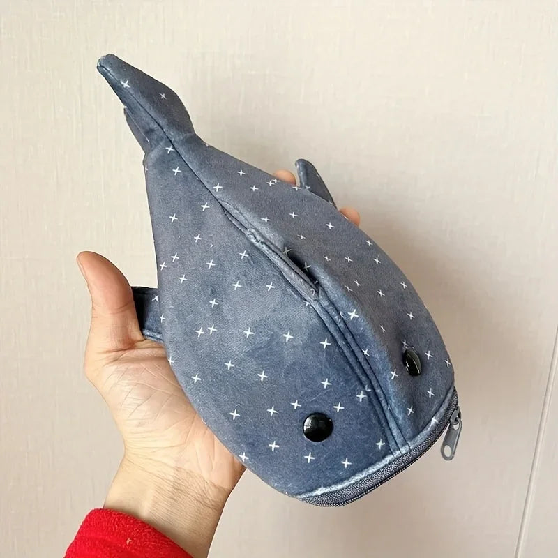 Niedliches Hai-Federmäppchen mit robustem Leinwand-Material für Schule - Büro