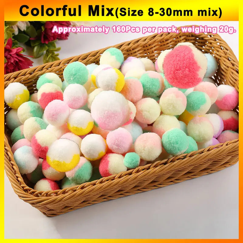 160 bunte Bastel-Pompons 8-30 mm – weicher DIY-Mix für kreative Projekte