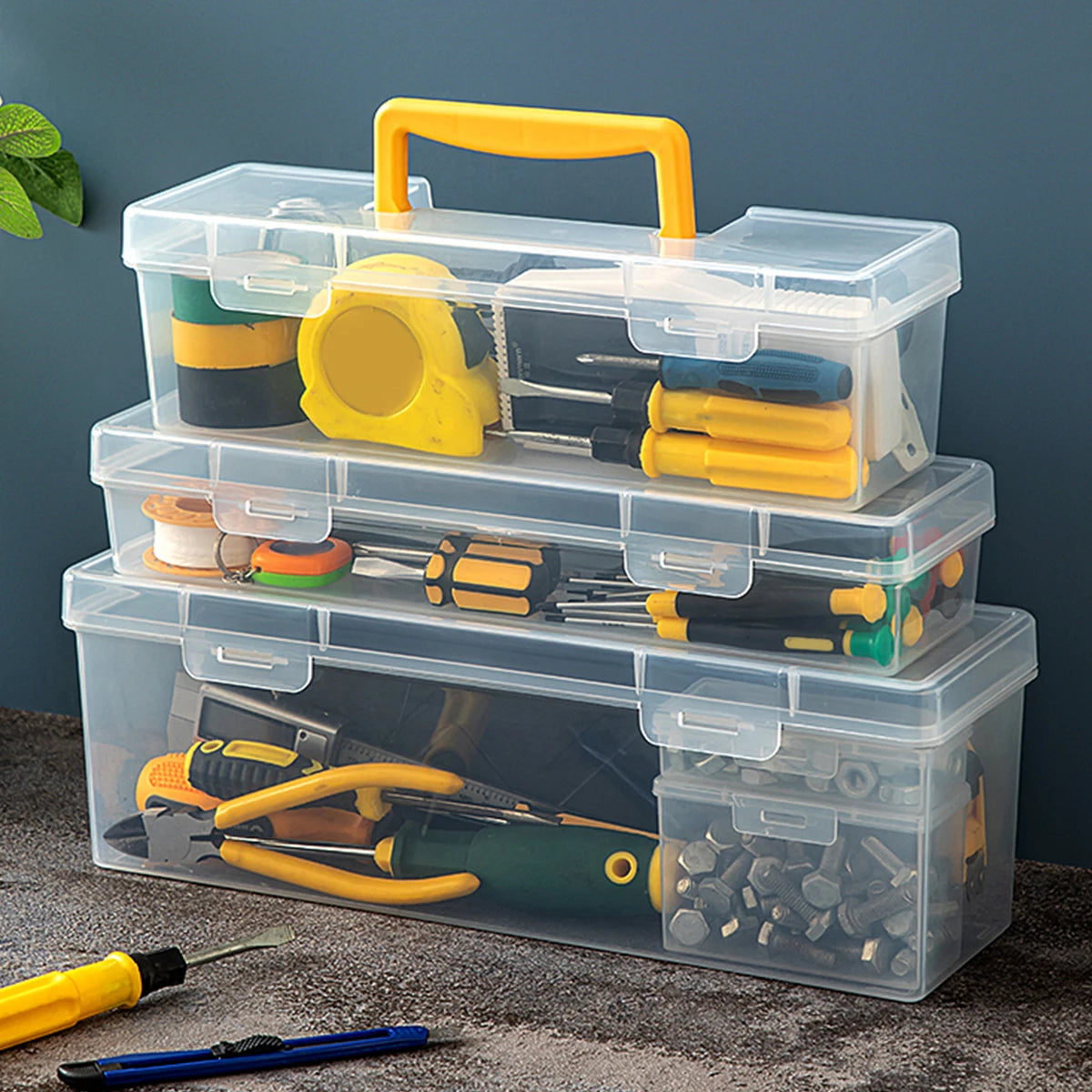 Staubdichte transparente Werkzeugbox mit Griff – robust - vielseitig organisiert