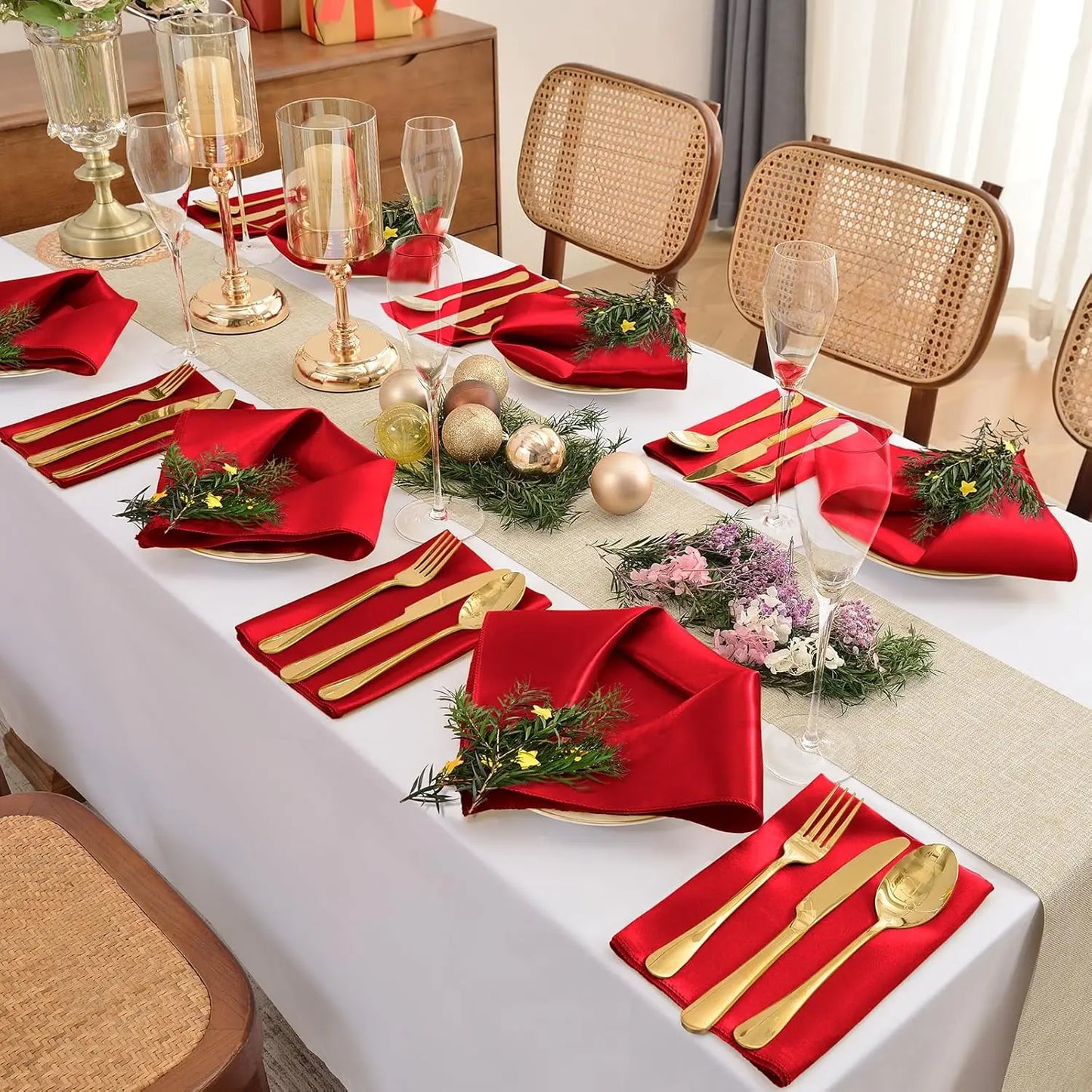 12 rote Satin Servietten 30x30 cm waschbar seidig weich für Event Deko
