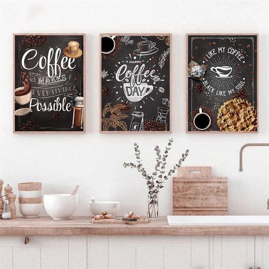 Kaffeetasse Poster Nordic Drucke Kaffee Bäckerei Kuchen Pizza Tafeln Leinwand Malerei Bilder für Cafe Shop Home Küche Dekor
