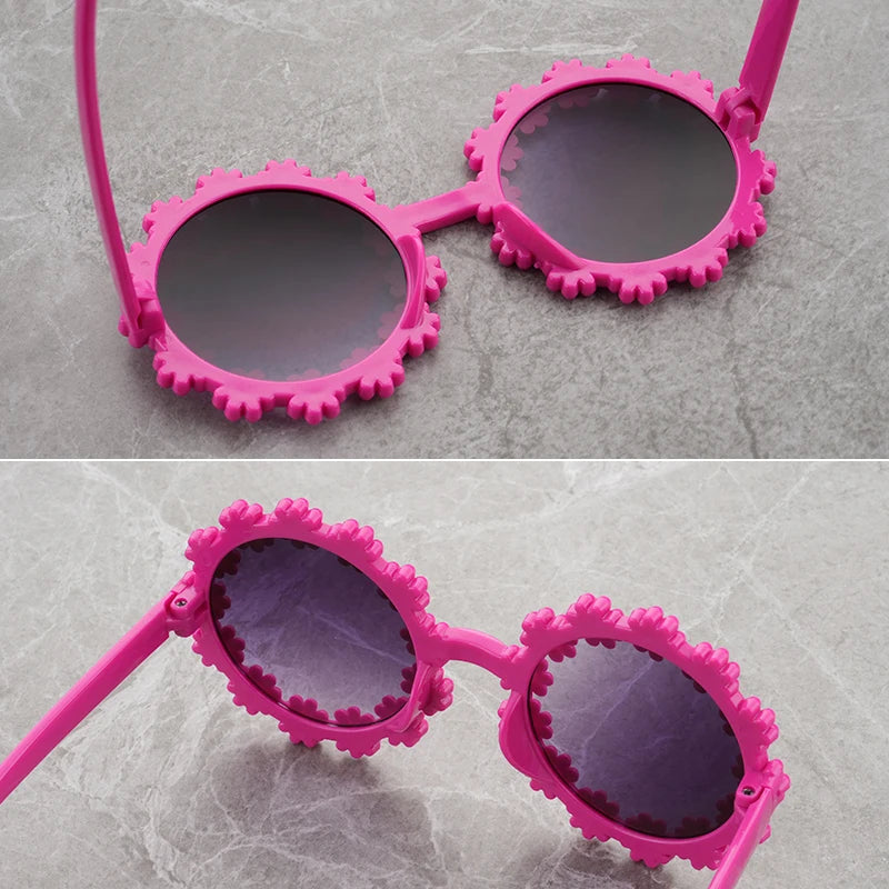 Sonnenschutz trifft Style: Runde Kinder-Sonnenbrille mit blütenblattförmigem Rahmen