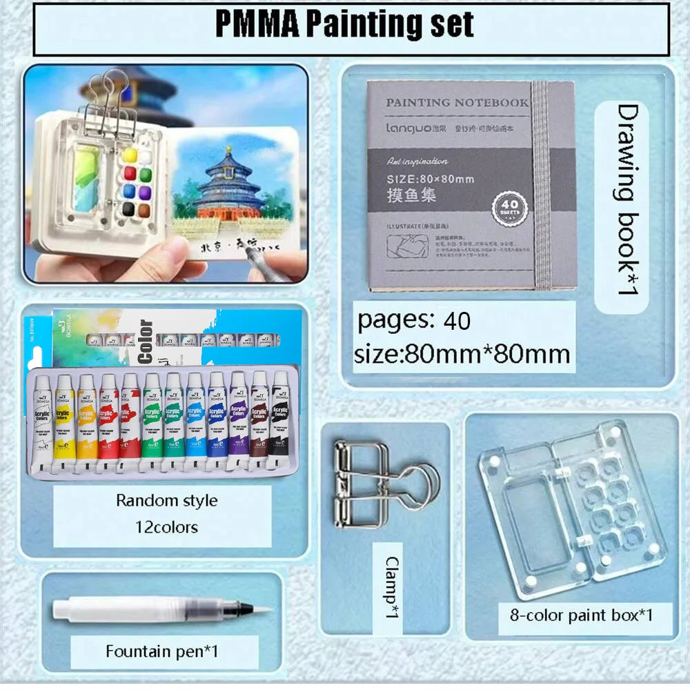 Tragbares Mini-Aquarellpaletten-Set mit Skizzenbuch für unterwegs