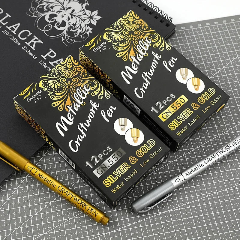 Glänzende Metallic Marker Gold - Silber – Permanente Pinselstifte für Kreative