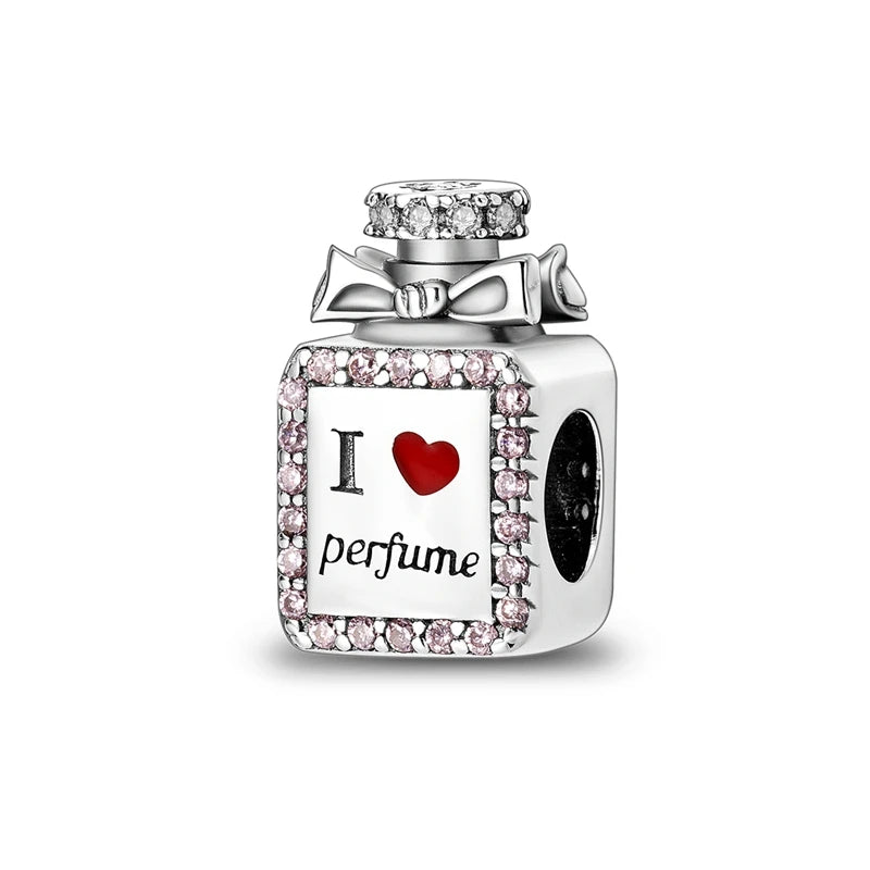 Romantische rosa 925 Silber Charms mit Zirkon – Herz - Parfüm Flasche Set