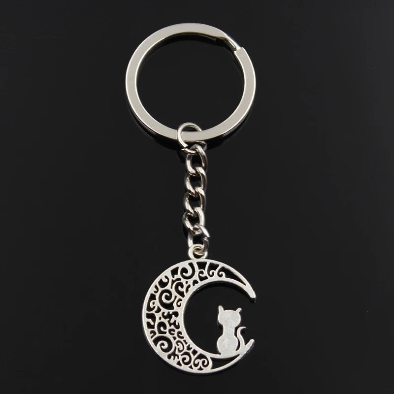 Mond Katze Schlüsselanhänger: Robust, antik-silber, stylisch - vielseitig – 30x25mm